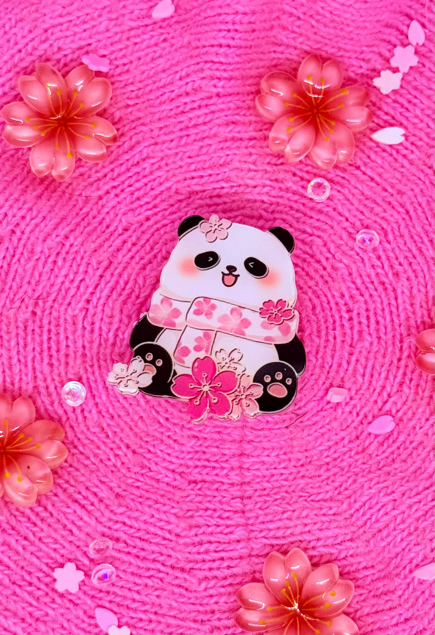 Flowered Scarf Panda Acrylic Pin