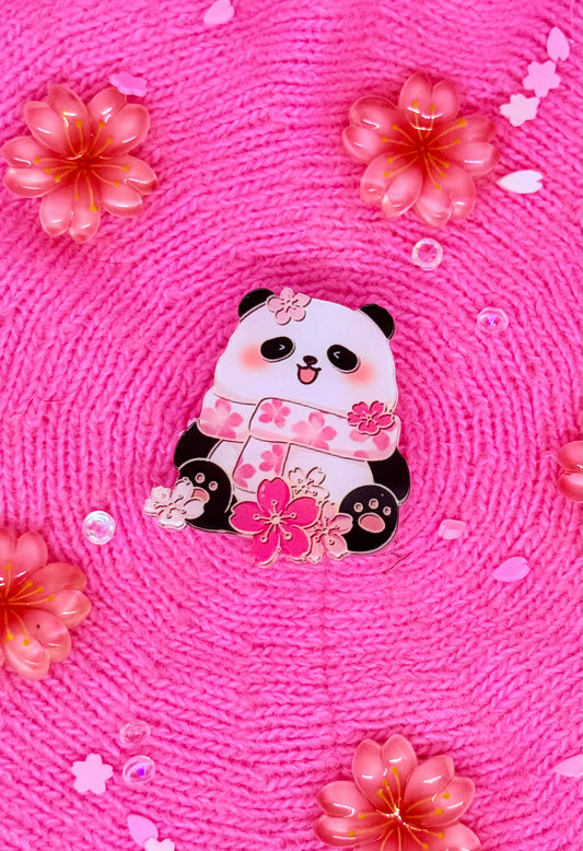 Flowered Scarf Panda Acrylic Pin