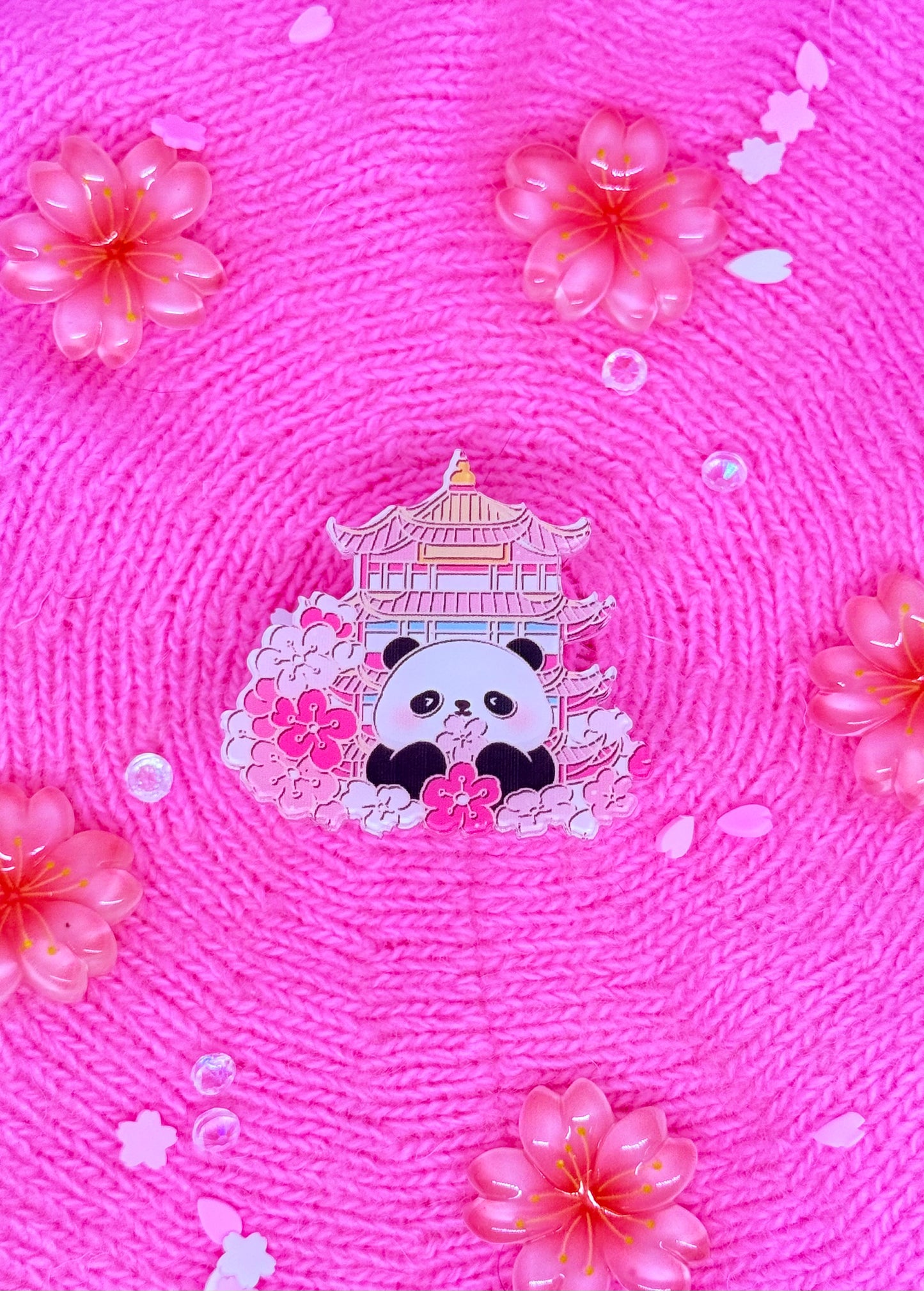 Flowered Panda Temple Acrylic Pin