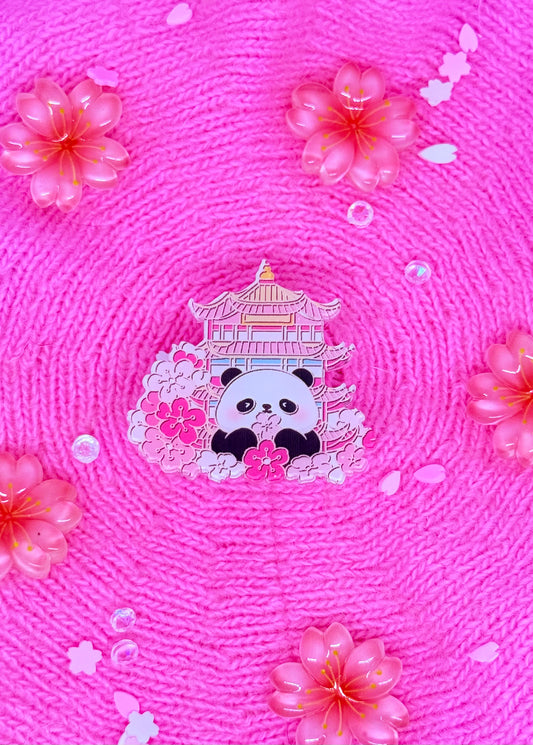 Flowered Panda Temple Acrylic Pin