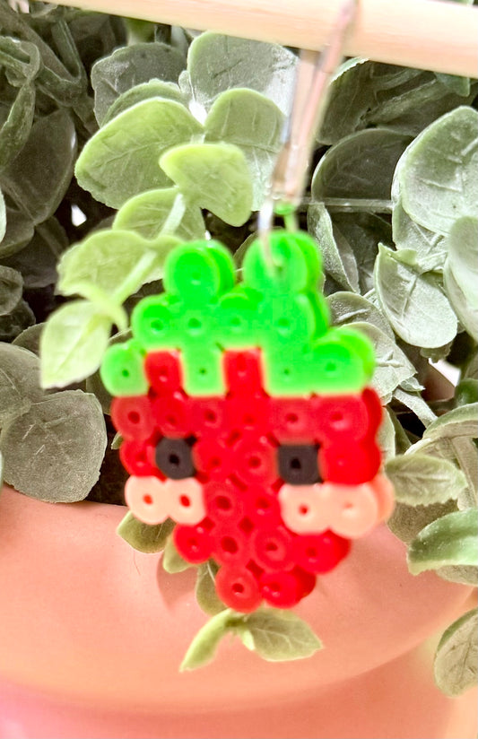 Pixel Art Strawberry Keychain