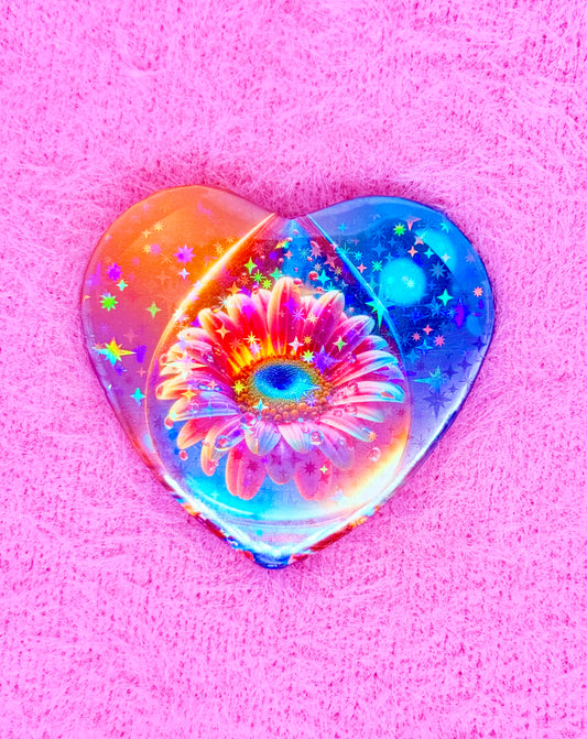 Daisy Drop Heart Button Pin