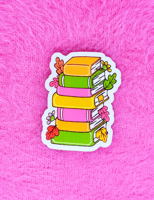 Maple Leaf Pastel Book Stack Vinyl Sticker