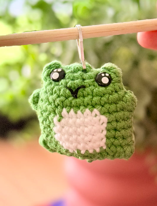 Handmade Knitted Froggy Friend - Pocket Sized Companion Keychain