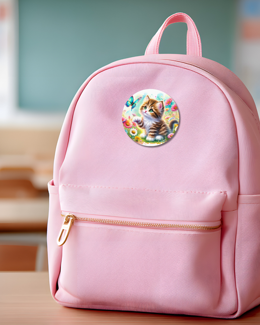 Kitty in Bloom Button Pin