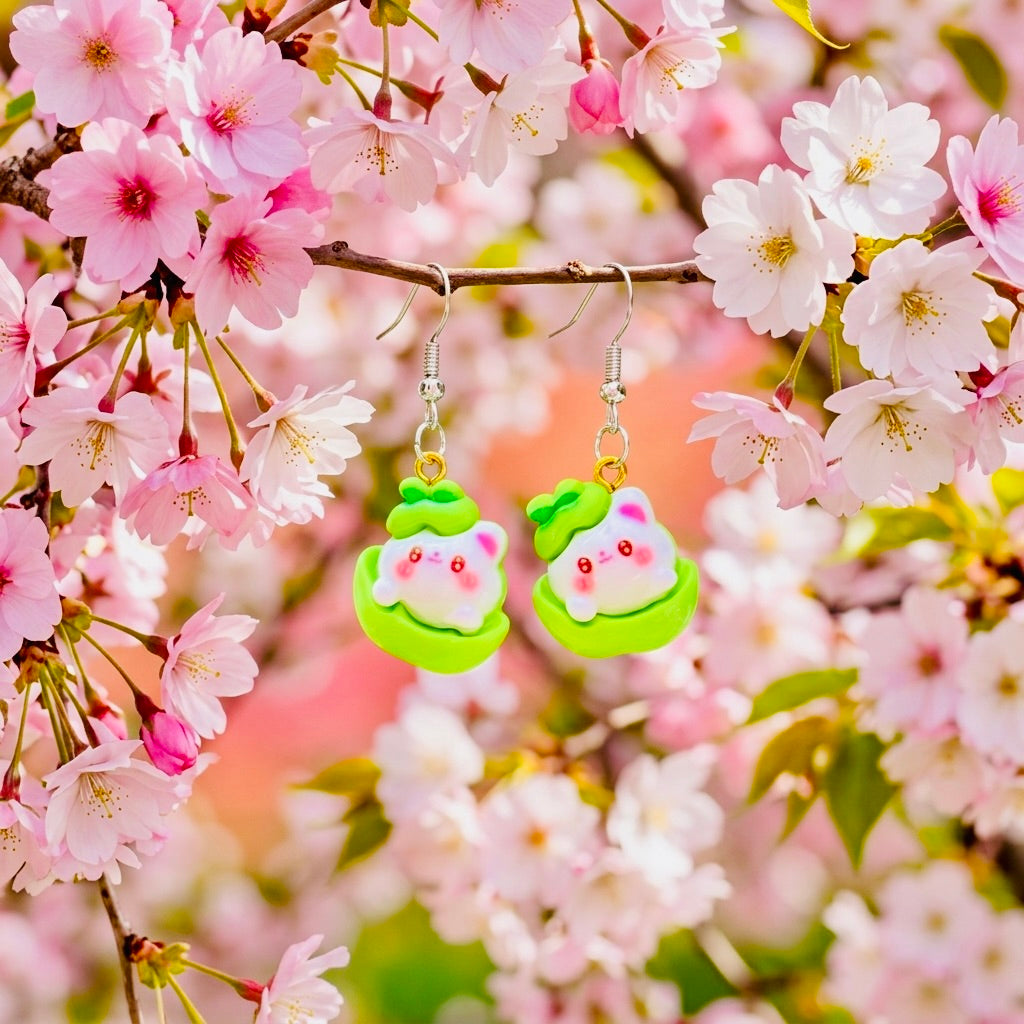 Leafy Cats Adorable Kawaii Acrylic & Resin Dangle Earrings | Cute Japanese Aesthetic Gift