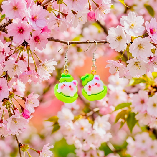 Leafy Cats Adorable Kawaii Acrylic & Resin Dangle Earrings | Cute Japanese Aesthetic Gift