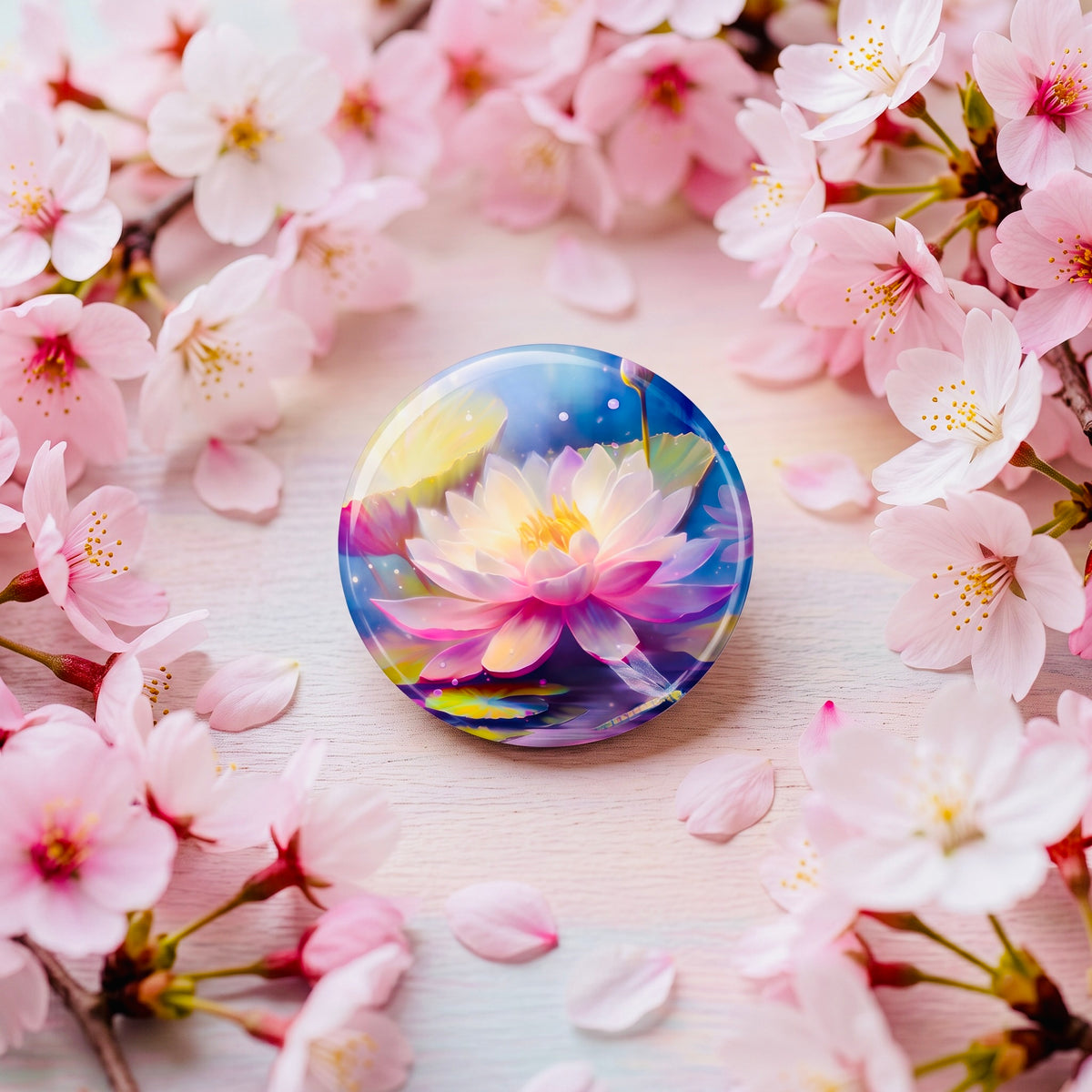 Lotus in Water Kawaii Button Pin | Cute 1" Mini Badge | Aesthetic Backpack Pin