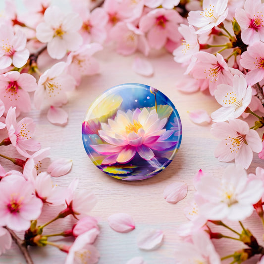 Lotus in Water Kawaii Button Pin | Cute 1" Mini Badge | Aesthetic Backpack Pin