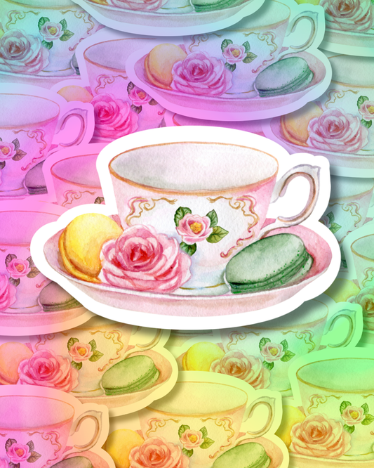 Macaron Rose Cup Vinyl Sticker