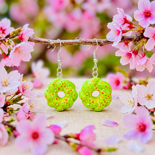 Matcha Mochi Donut Adorable Kawaii Acrylic & Resin Dangle Earrings | Cute Japanese Aesthetic Gift