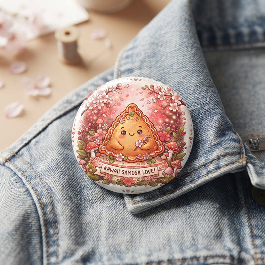 Kawaii Samosa Love Button Pin