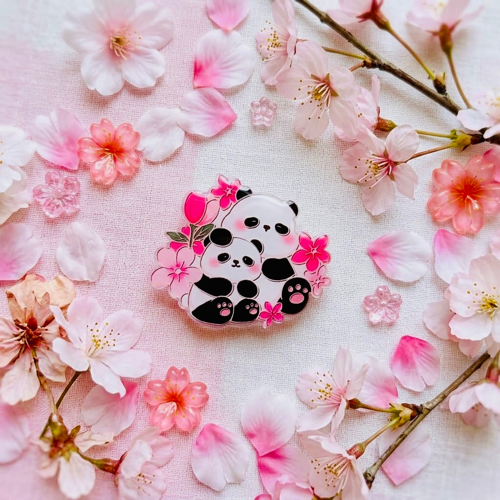 Flowered Panda Cute Kawaii Acrylic Pin – Durable Pastel Lapel & Ita Bag Flair | Gift for Anime & Stationery Lovers