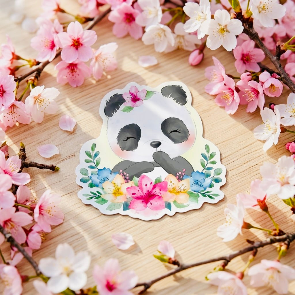 Flowered Panda Kawaii Glossy Vinyl Sticker | Waterproof 2.5" Cute Aesthetic Decal for Water Bottles, Laptops, & Journals