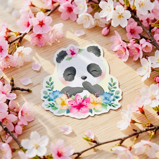 Flowered Panda Kawaii Glossy Vinyl Sticker | Waterproof 2.5" Cute Aesthetic Decal for Water Bottles, Laptops, & Journals
