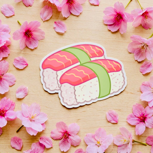 Musubi Bite Kawaii Glossy Vinyl Sticker | Waterproof 2.5" Cute Aesthetic Decal for Water Bottles, Laptops, & Journals