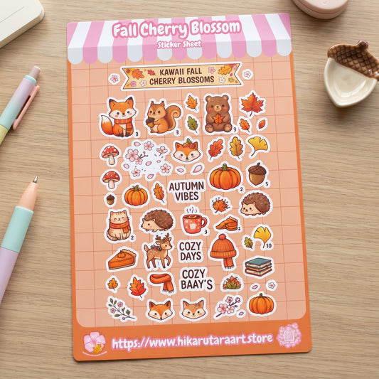 Fall Cherry Blossom Holographic Sticker Sheet