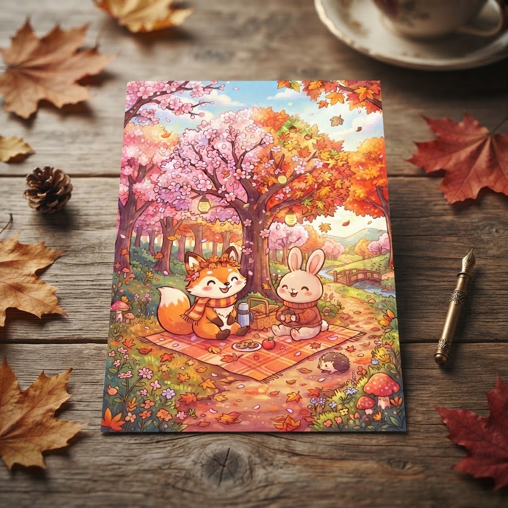 Autumn & Blossoms Pals Postcard