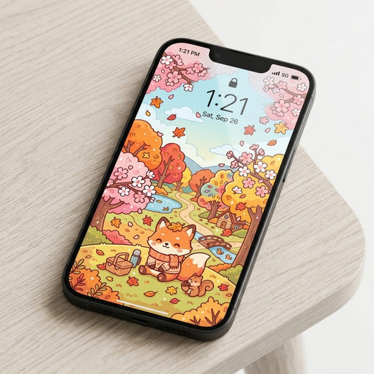 Fox Picnic By The River Phone Wallpaper