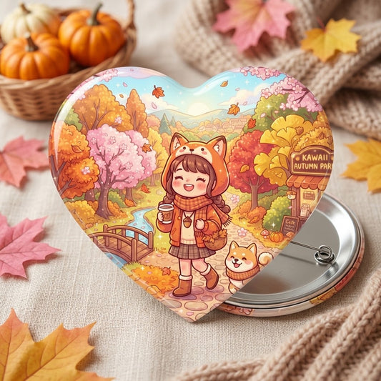 Autumn Park Pals Heart Button Pin