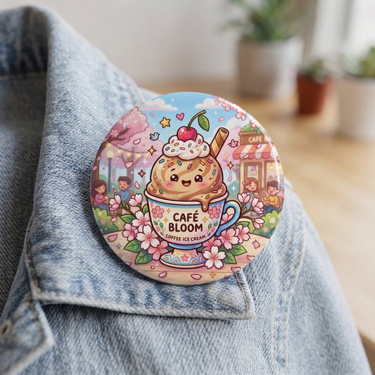 Café Bloom Big Button Pin