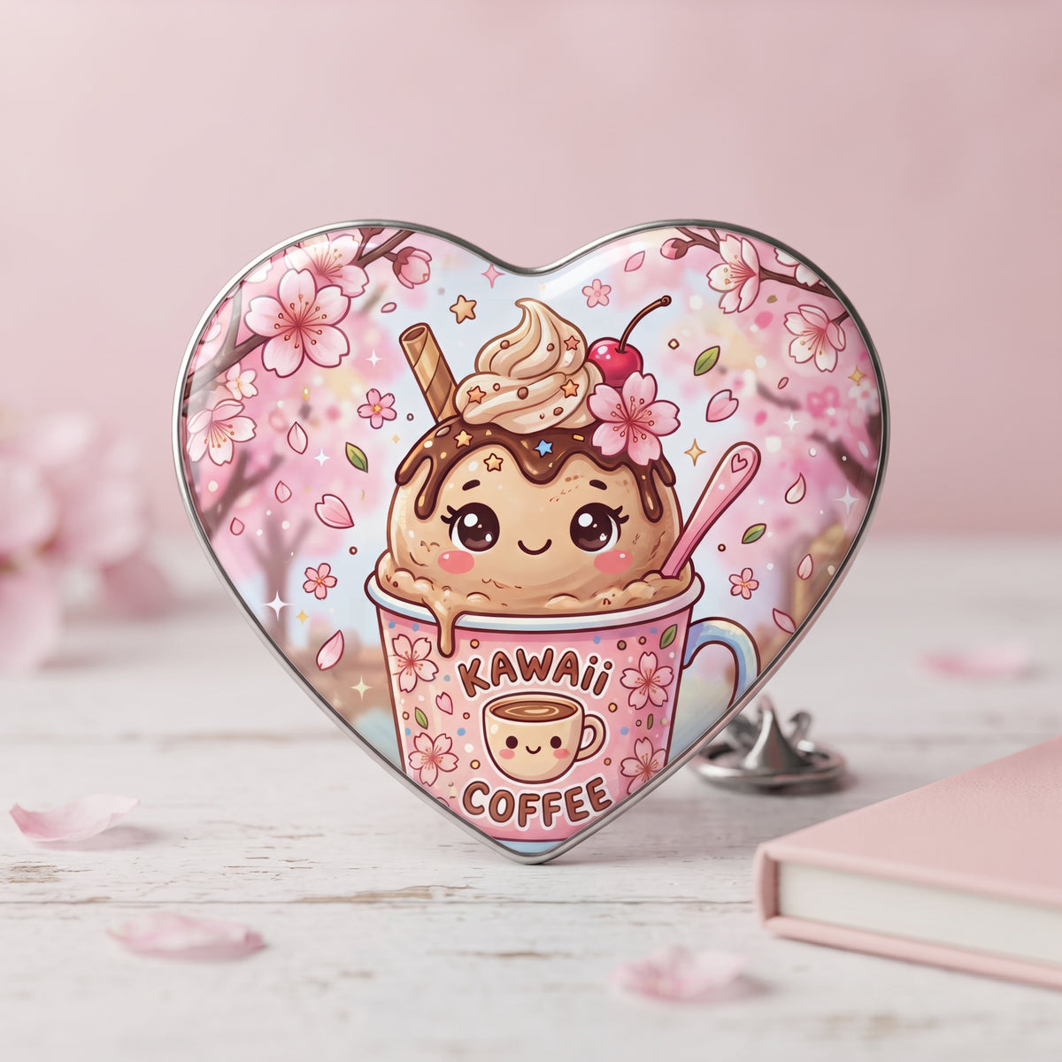 Kawaii Coffee Heart Button Pin