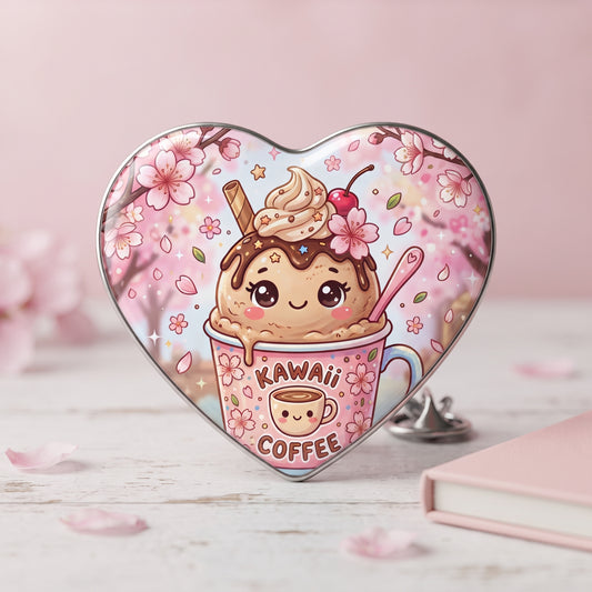 Kawaii Coffee Heart Button Pin
