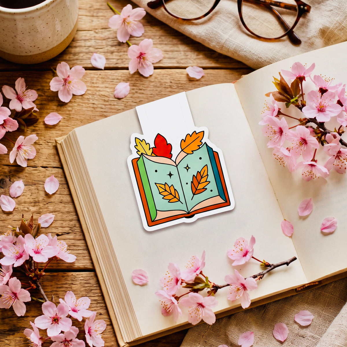 Autumn Leaf Open Book Adorable Kawaii Magnetic Bookmark | Cute Page Marker for Books & Planners