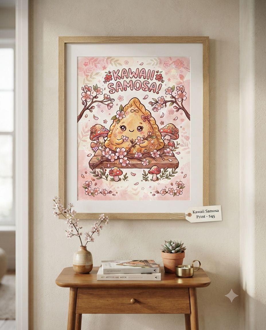 Kawaii Samosa Sakura Art Print