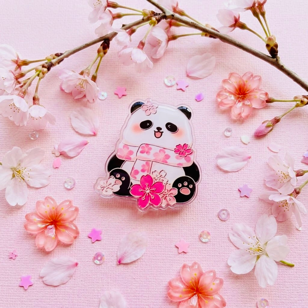 Flowered Scarf Panda ACute Kawaii Acrylic Pin – Durable Pastel Lapel & Ita Bag Flair | Gift for Anime & Stationery Lovers