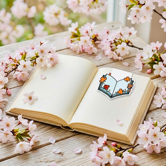 Autumn Leafy Open Book Adorable Kawaii Magnetic Bookmark | Cute Page Marker for Books & Planners