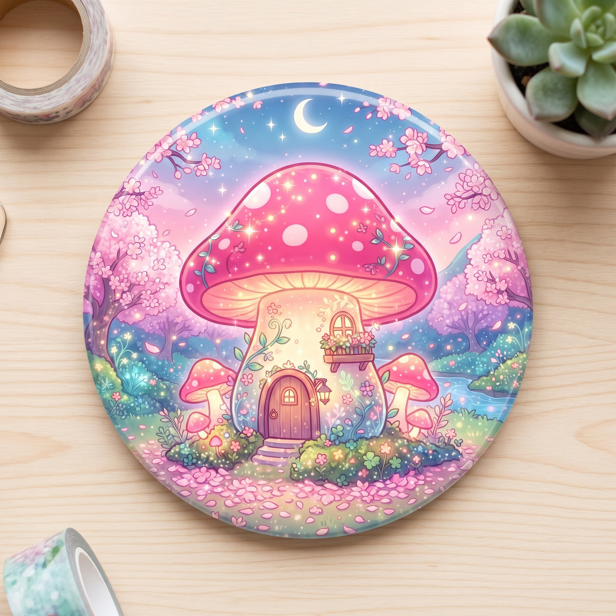Magic Mushroom House Big Button Pin