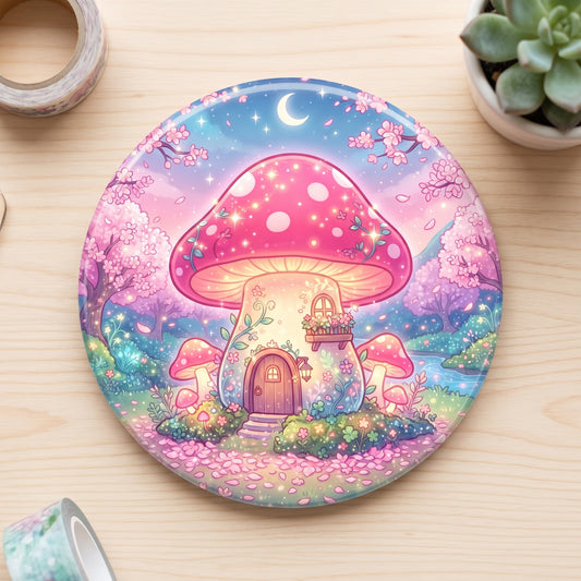 Magic Mushroom House Big Button Pin
