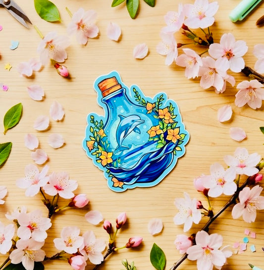 Dolphin Potion Kawaii Glossy Vinyl Sticker | Waterproof 2.5" Cute Aesthetic Decal for Water Bottles, Laptops, & Journals