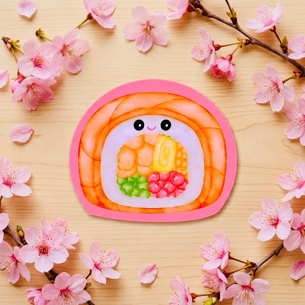 Kawaii Sushi Kawaii Glossy Vinyl Sticker | Waterproof 2.5" Cute Aesthetic Decal for Water Bottles, Laptops, & Journals