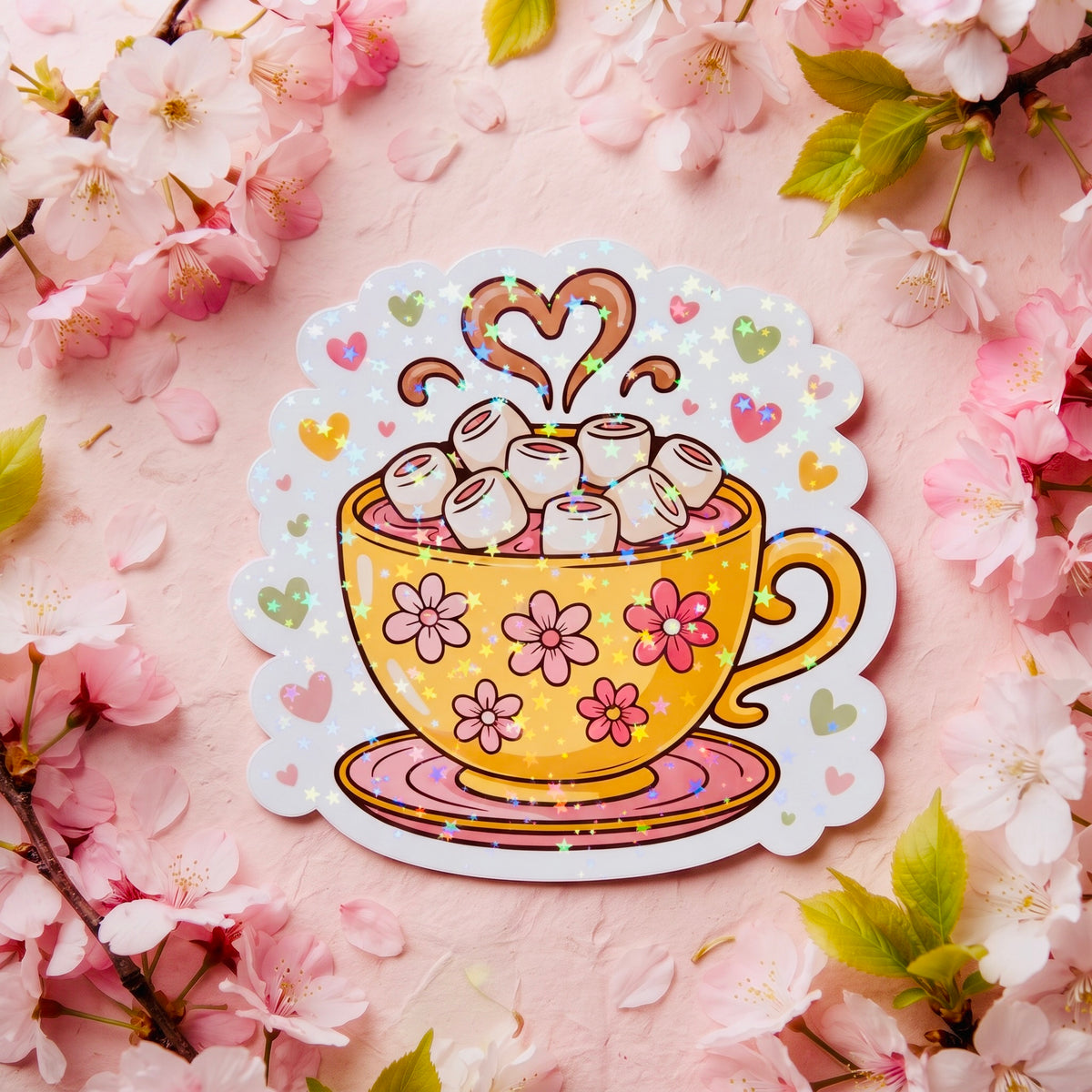 Hot Cocoa Sparks Kawaii 2.5” Star Holographic Die-Cut Sticker | Cute Cosmic Aesthetic Decal