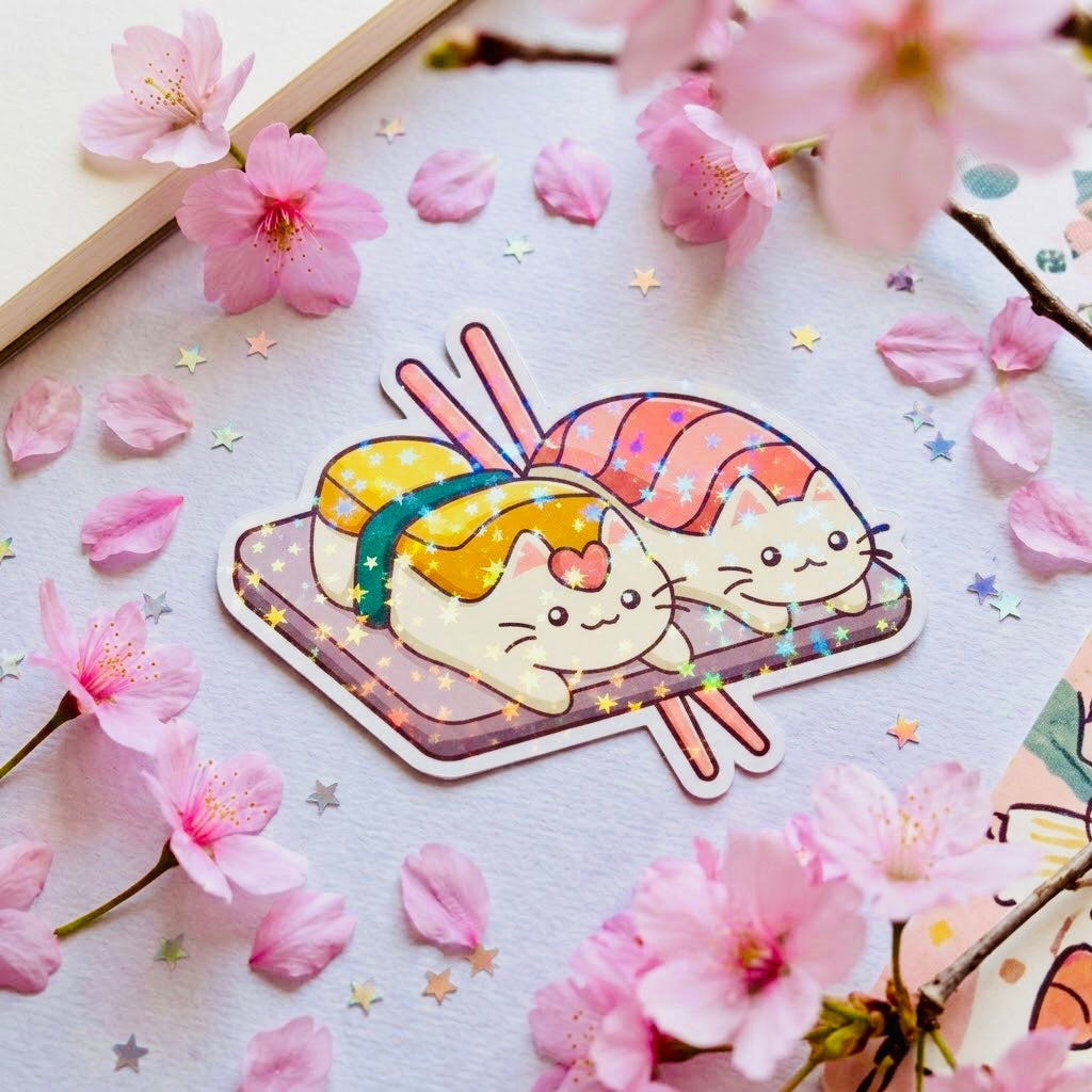Sushi Cuties Kawaii 2.5” Star Holographic Die-Cut Sticker | Cute Cosmic Aesthetic Decal