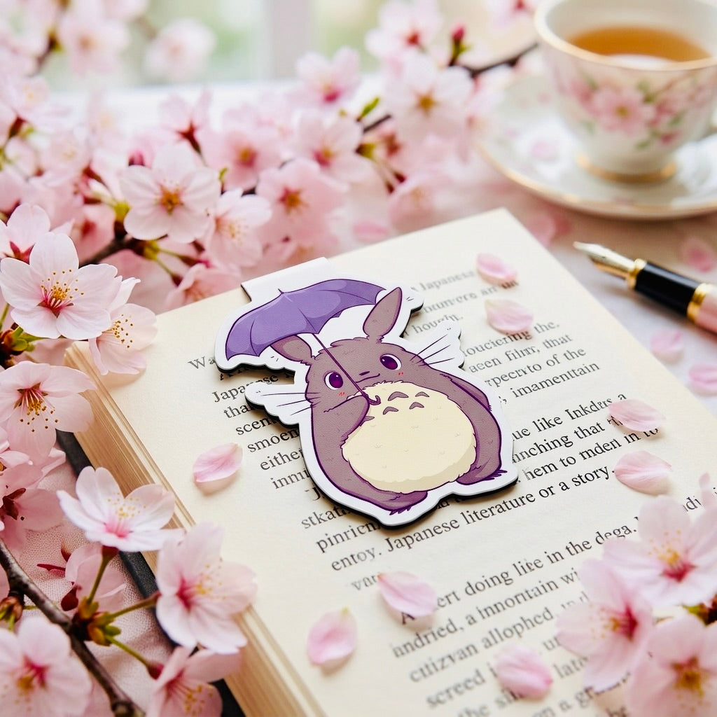 Totoro Umbrella Adorable Kawaii Magnetic Bookmark | Cute Page Marker for Books & Planners