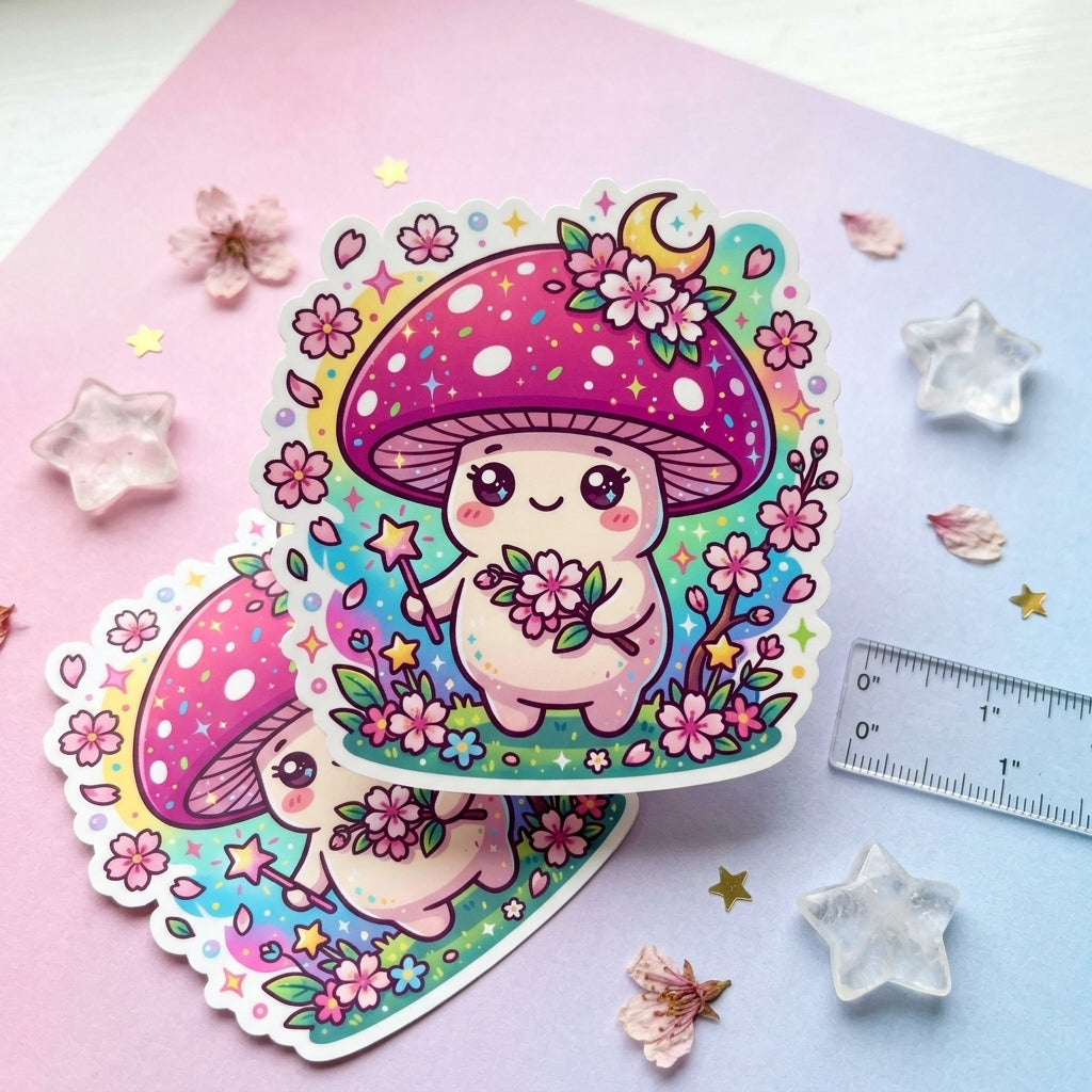 Kawaii Magic Mushroom Holographic Vinyl Sticker