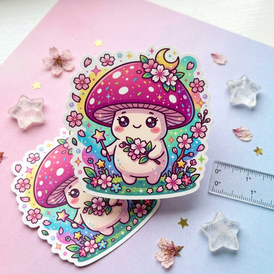 Kawaii Magic Mushroom Holographic Vinyl Sticker