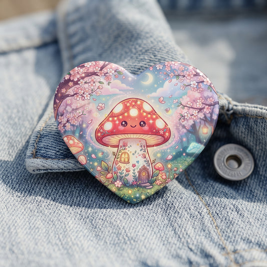 Magic Mushroom Home Night Heart Button Pin