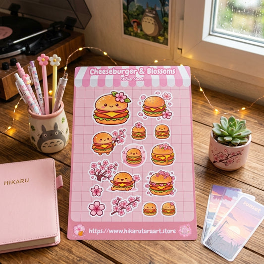 Cheeseburgers & Blossoms Holographic Sticker Sheet