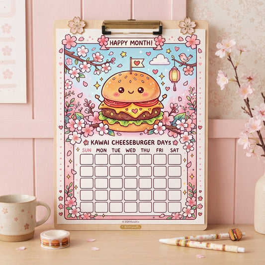Kawaii Cheeseburger Days Digital Calendar