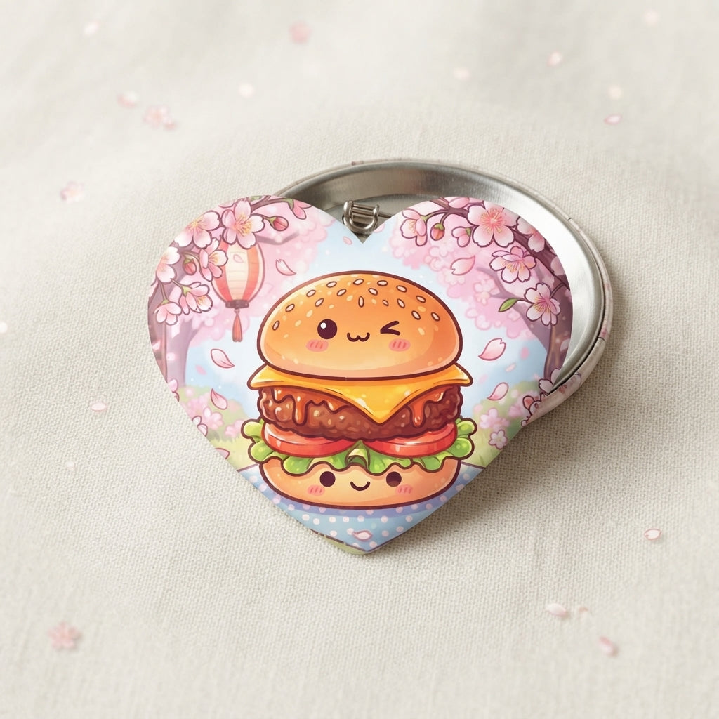 Cheeseburger Picnic Heart Button Pin