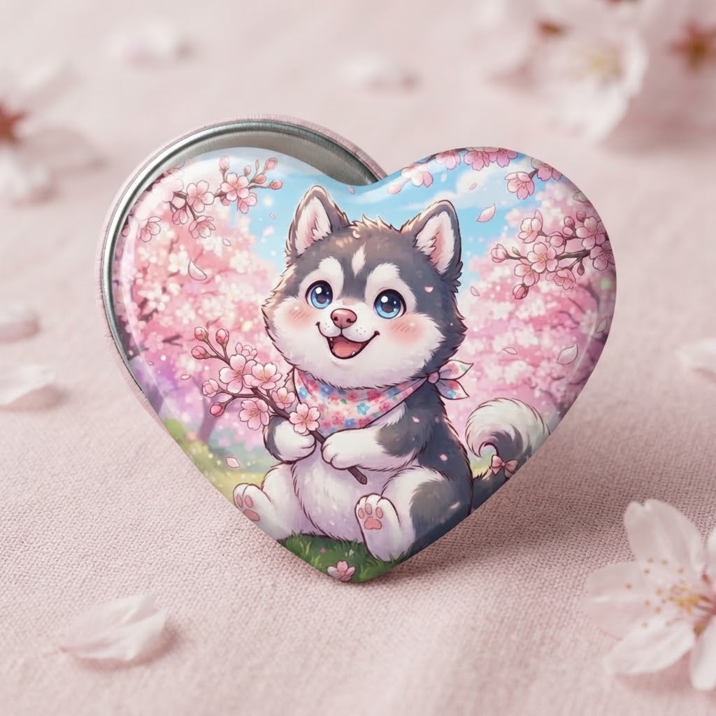 Husky Picnic Heart Button Pin