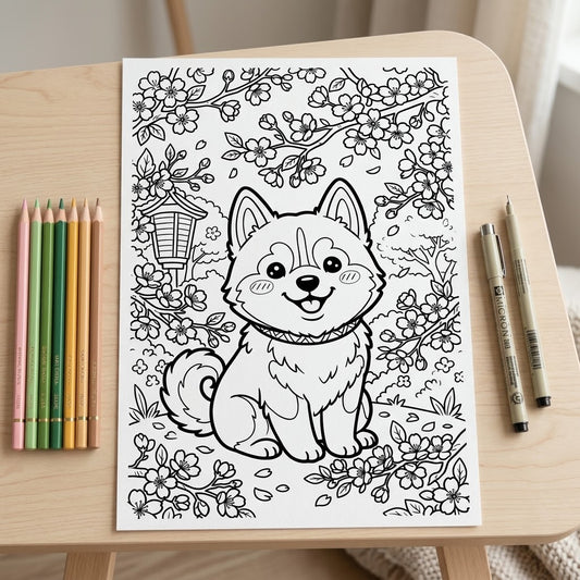 Husky Cutie 4"x 6" Digital Coloring Page