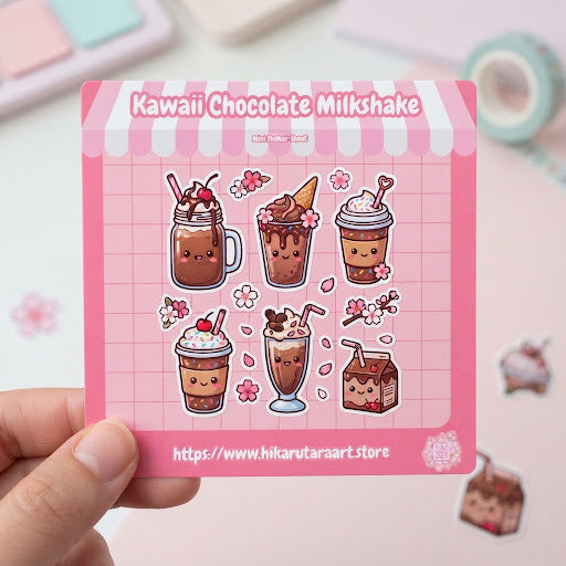 Kawaii Chocolate Milkshake Holographic Mini Sticker Sheet