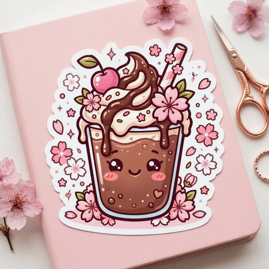 Sakura Chocolate Milkshake Holographic Vinyl Sticker