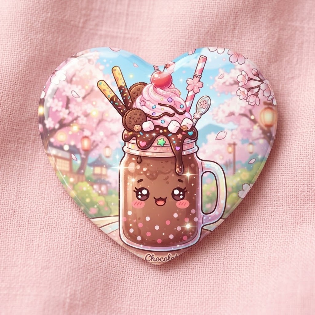 Chocolate Milkshake Dream Heart Button Pin