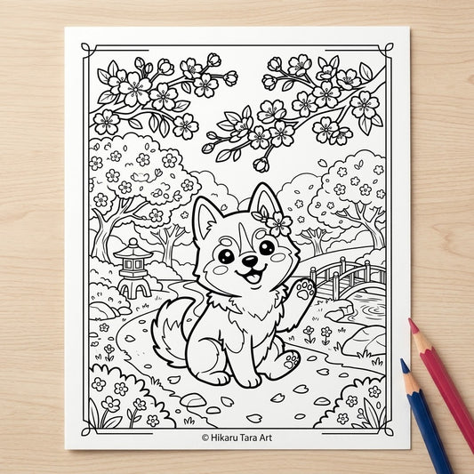 Kawaii Husky 8.5"x 11" Digital Coloring Page
